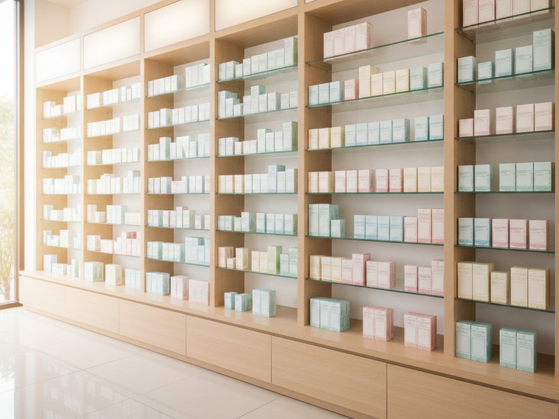 Pharmacy shelves at Palm Pharmacy Phuket